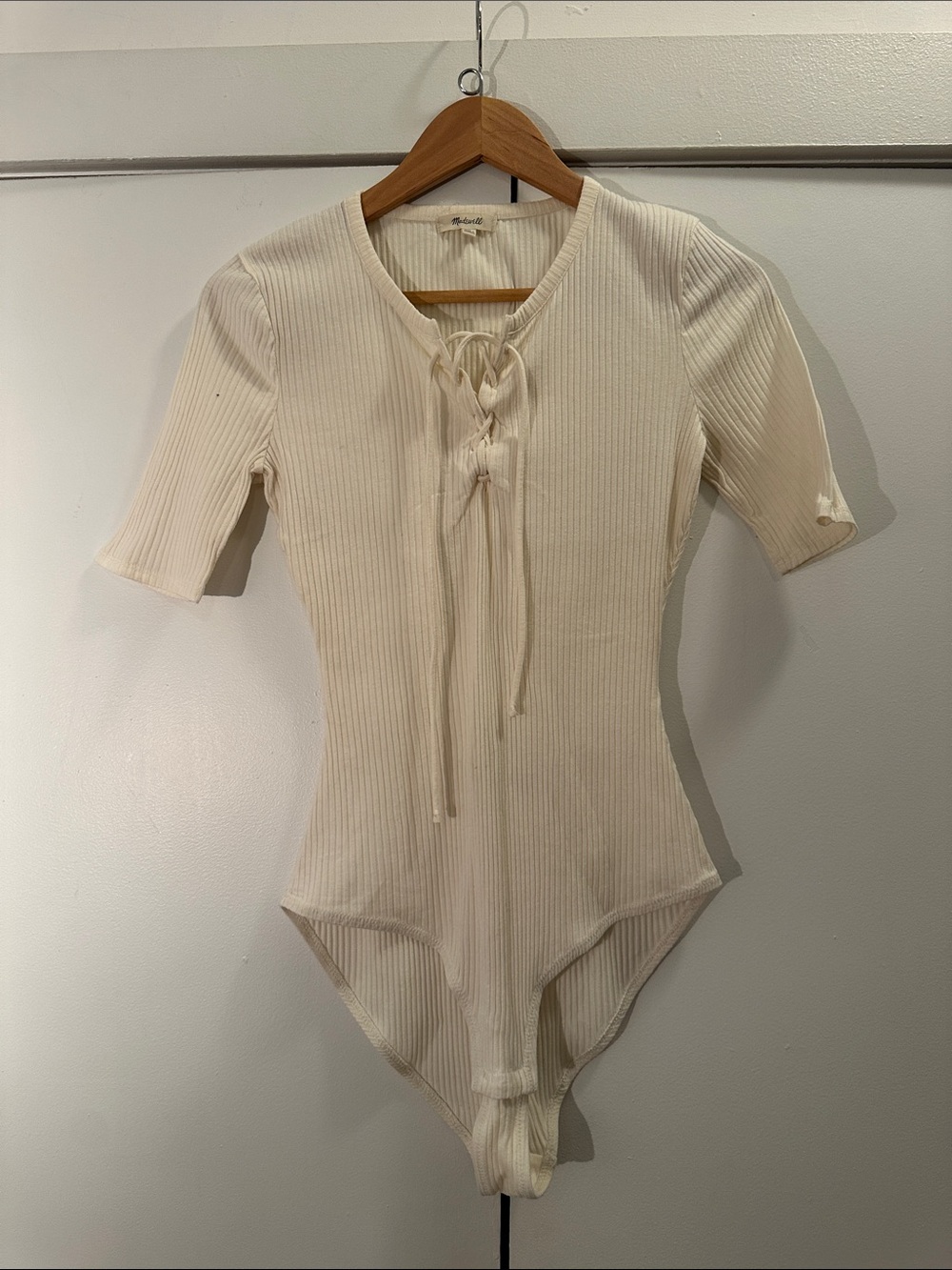 Madewell Large Ribbed Lace-Up Ivory Bodysuit - Women Intimates & Sleepwear